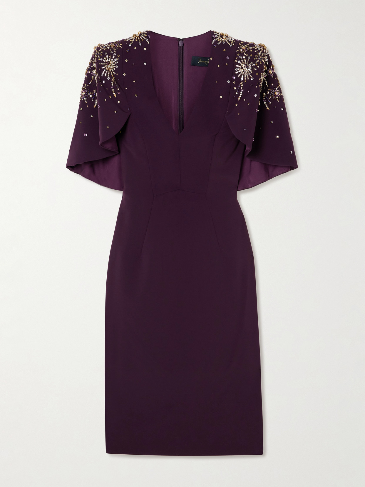 Cape-effect Embellished Stretch-cady Midi Dress - 1