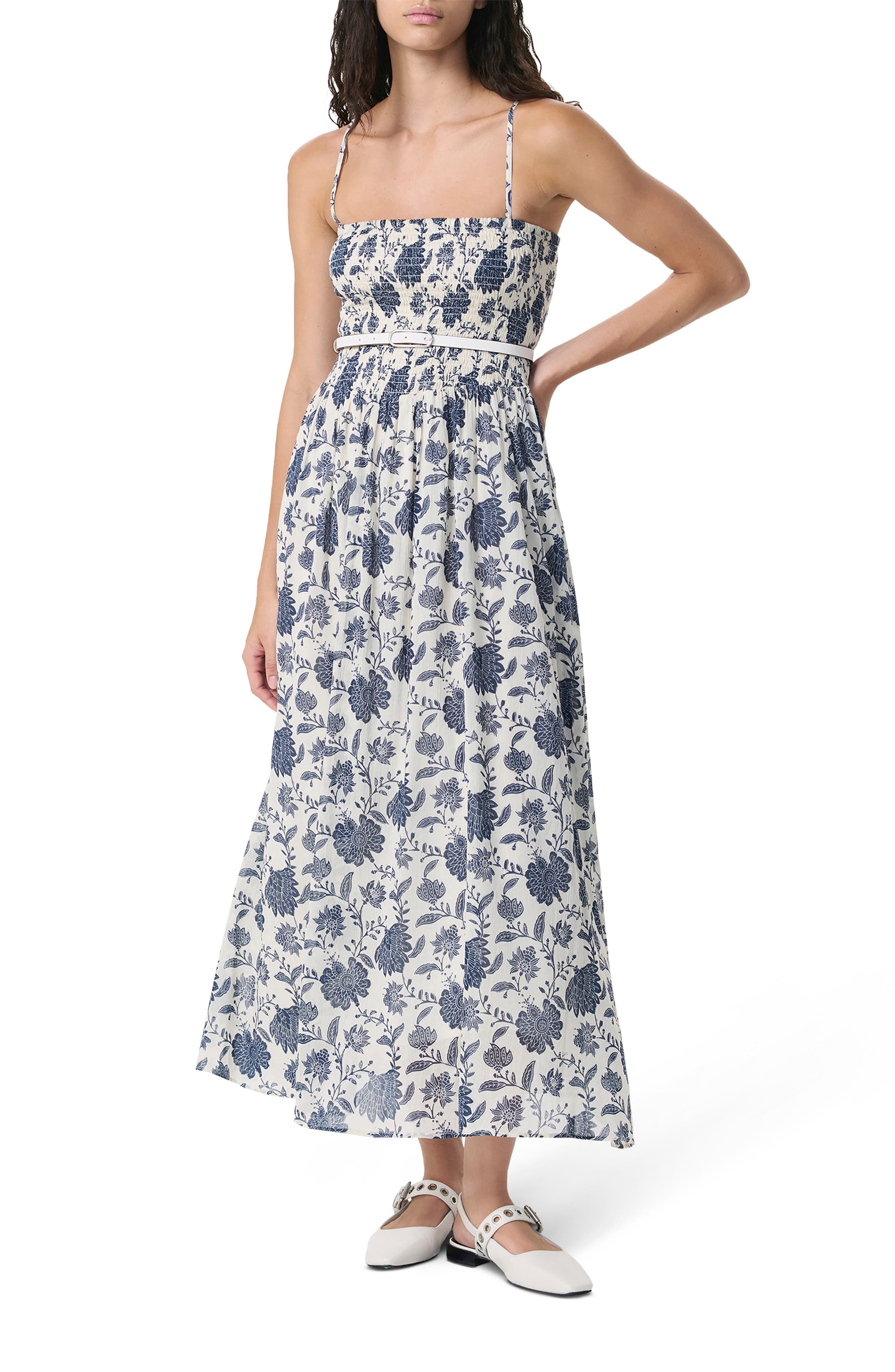 rag & bone Hallie Smocked Bodice Cotton & Silk Maxi Sundress in Cream Flora at Nordstrom - 5