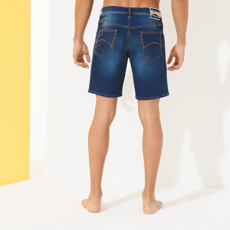 Men Denim Bermuda Shorts printed 1977 Spring Flower 4