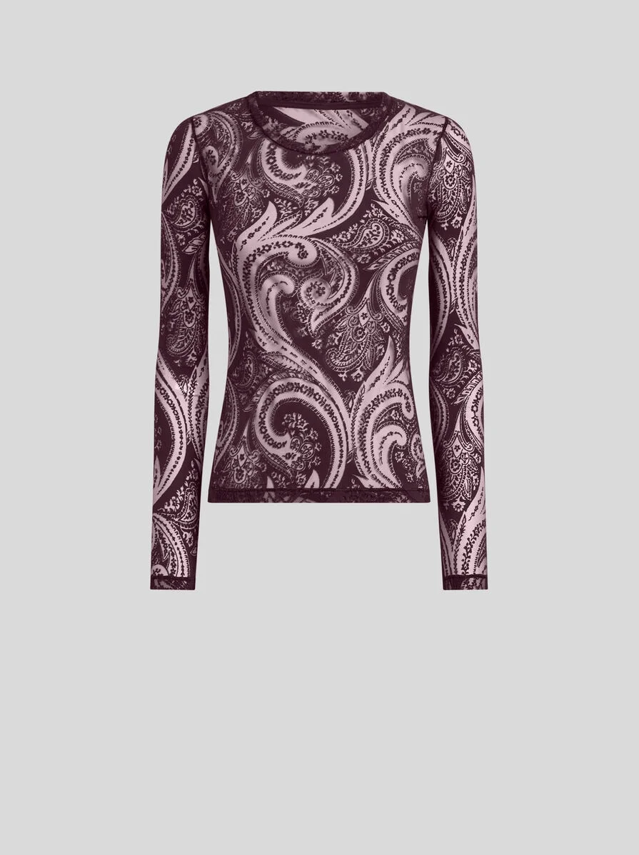 SWEATER IN COTTON-BLEND BURNOUT JERSEY WITH PAISLEY MOTIF - 1