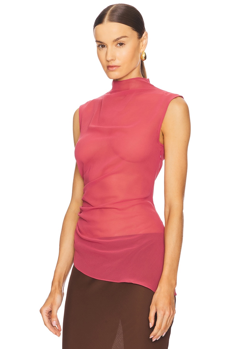 Lightweight Georgette Mock Neck Ruched Top - 3