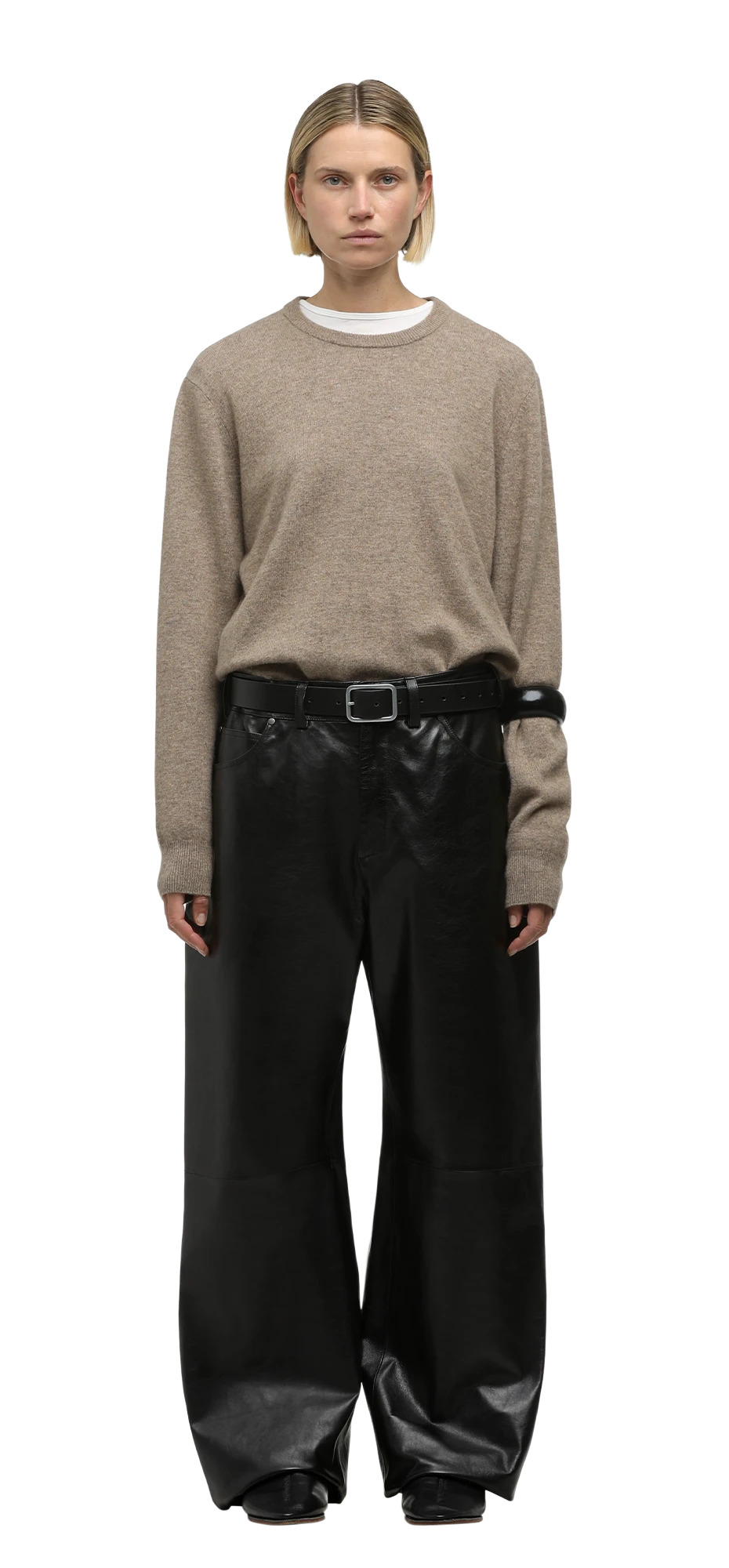 LEATHER STRAIGHT LEG PANT BLACK - 4