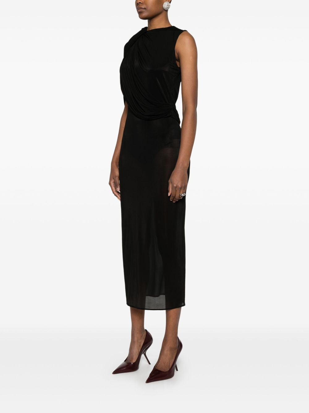 asymmetric draped midi dress - 3