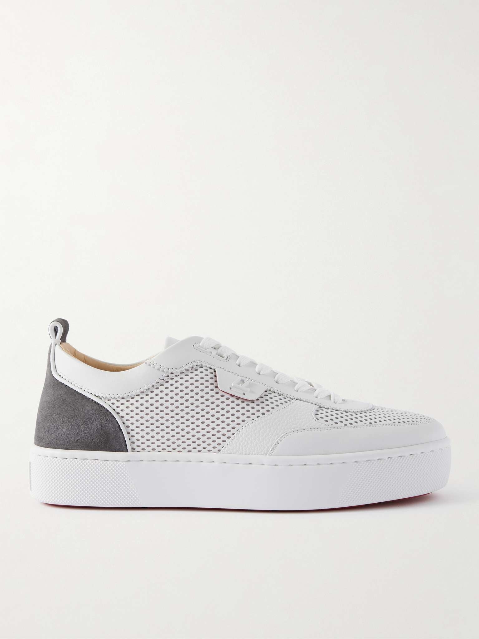Happyrui Suede-Trimmed Perforated Leather Sneakers - 1