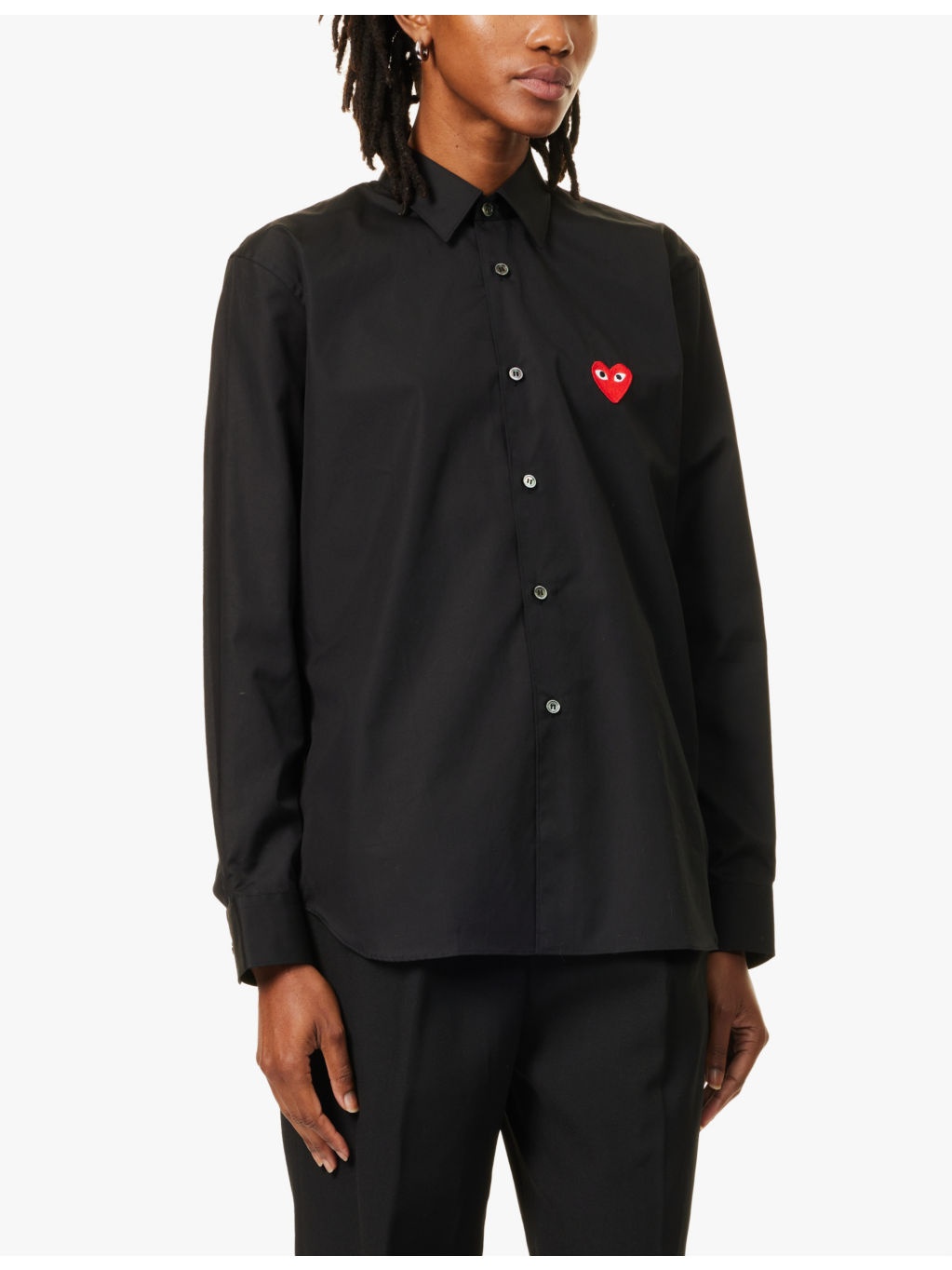 Heart-embroidered long-sleeve cotton shirt - 3