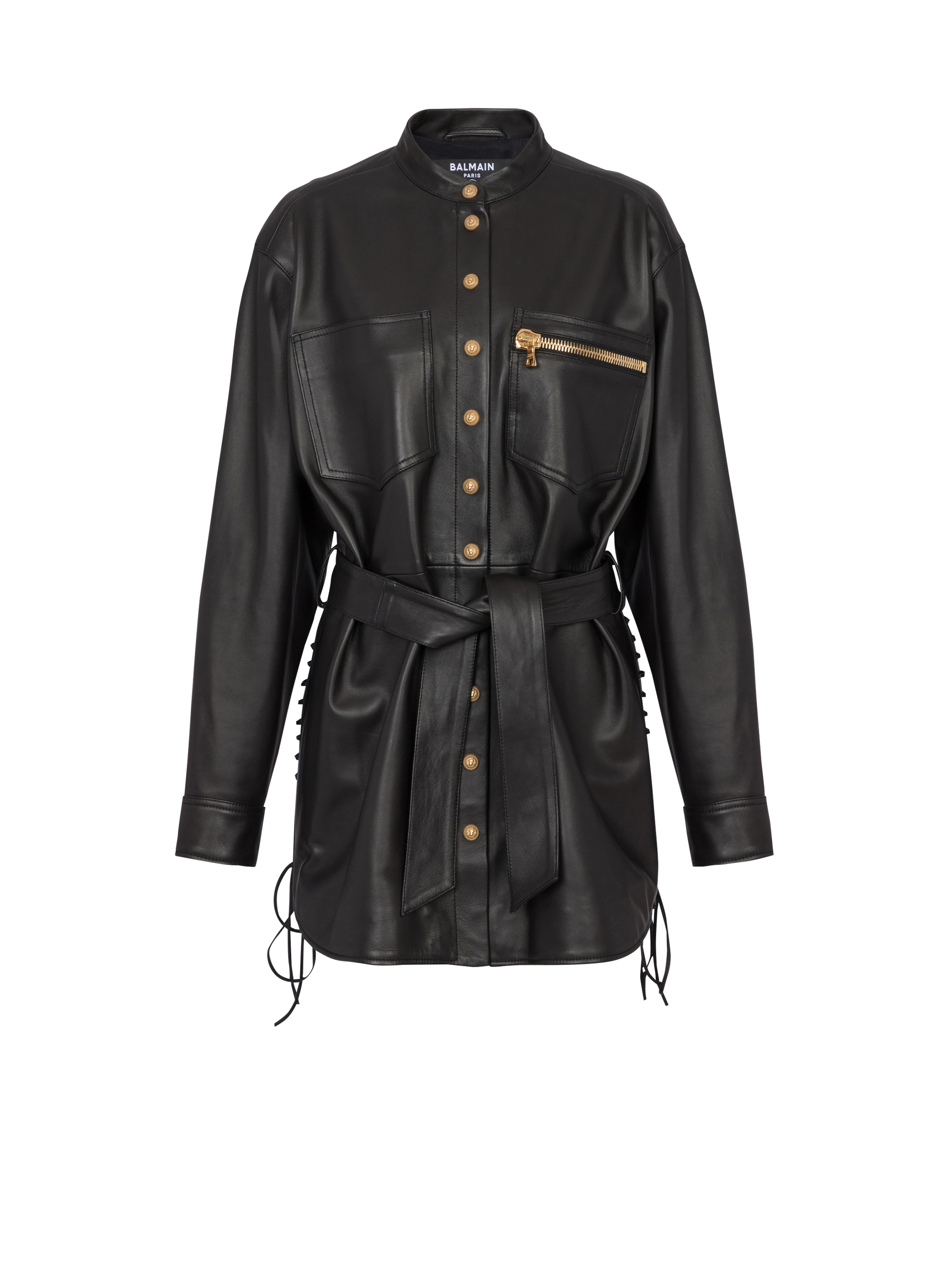 Leather overshirt with lace-up details - 1