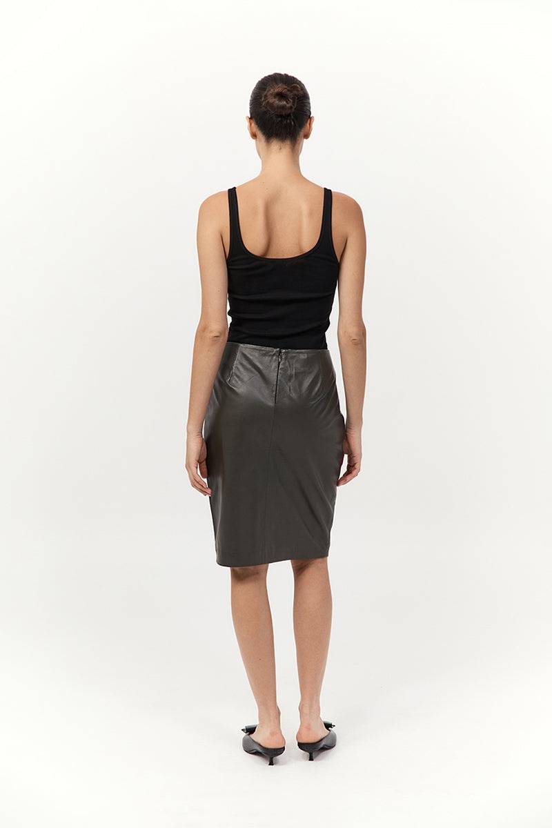 Leather Pencil Skirt - Khaki - 7
