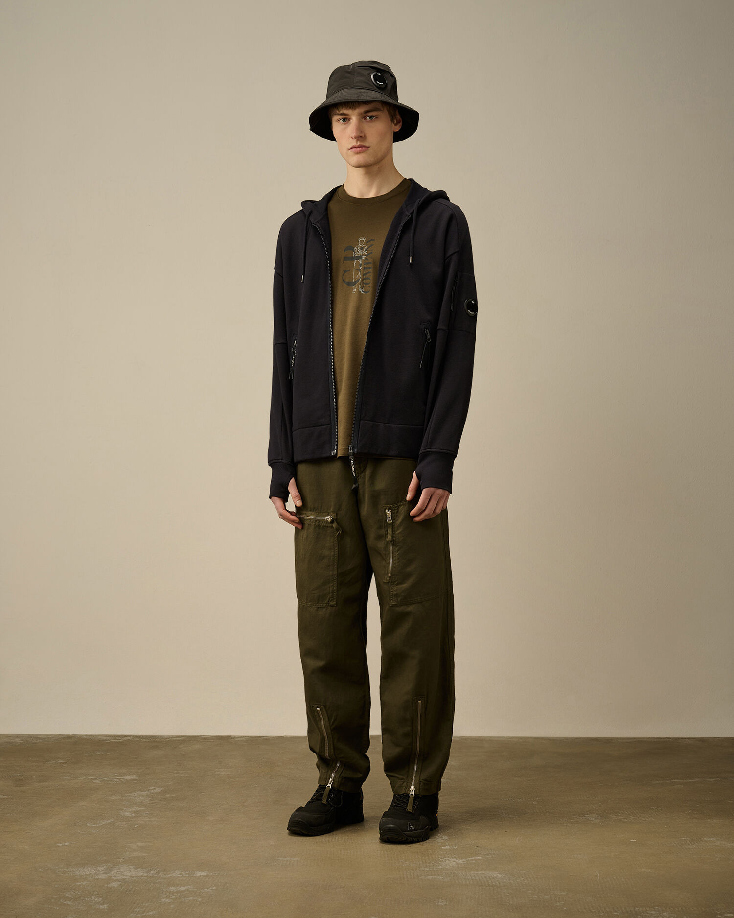 Diagonal Raised Fleece Full Zip Hooded Sweatshirt - 2