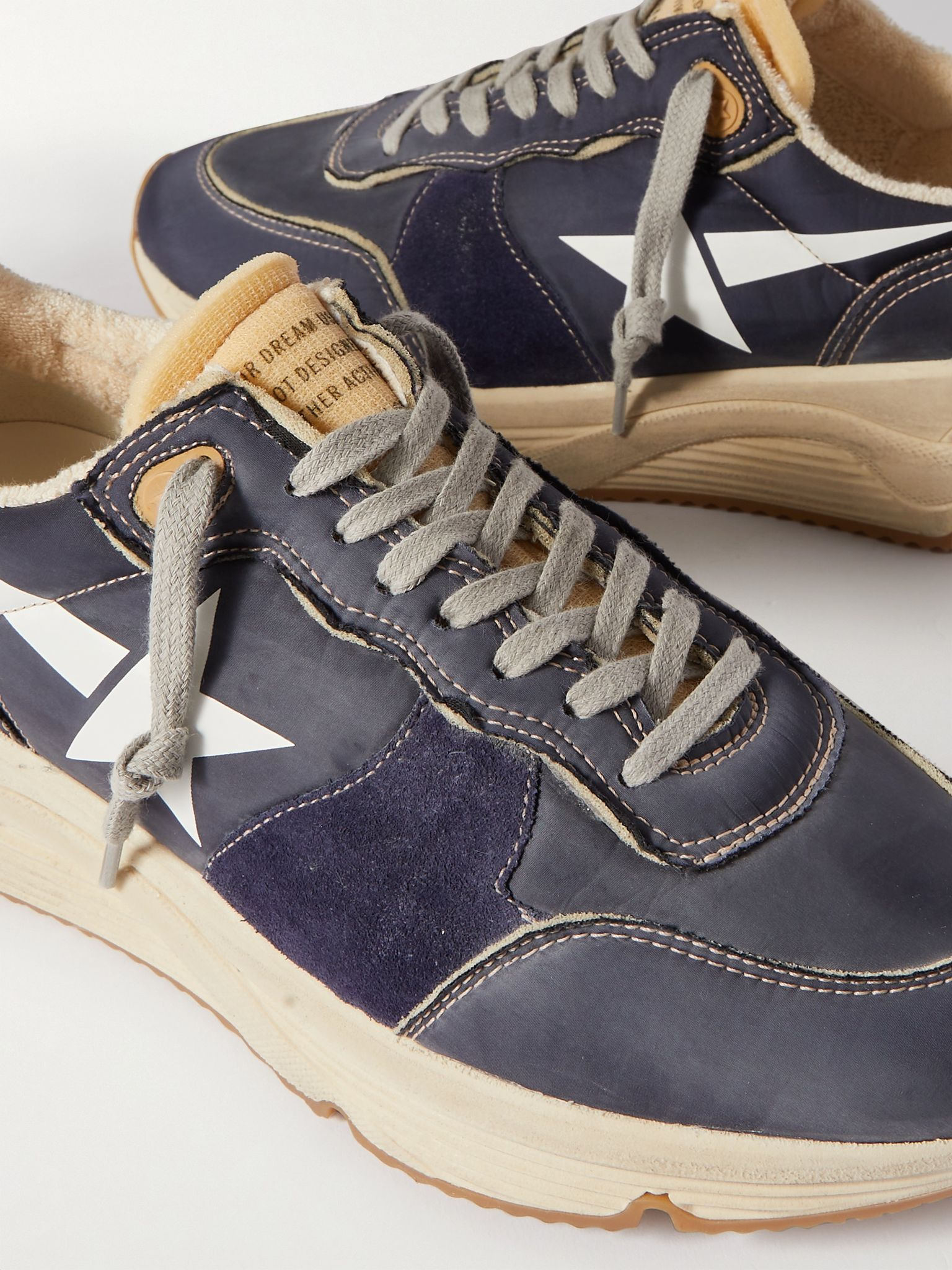 Running Sole Distressed Suede-Trimmed Nylon Sneakers Navy - 6