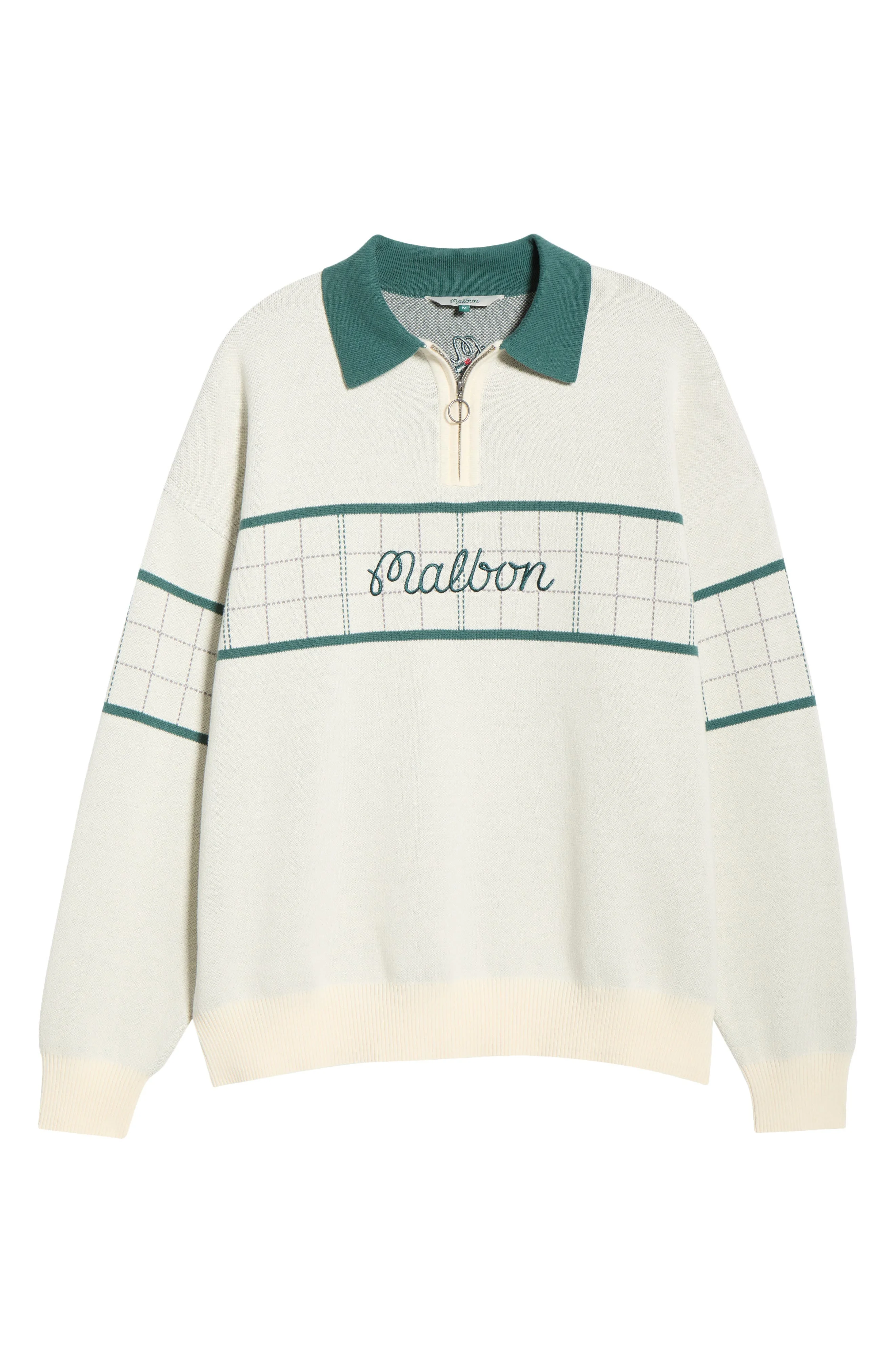 Malbon Golf Bennett Plaid Quarter Zip Sweater in Heather Ivory at Nordstrom - 1