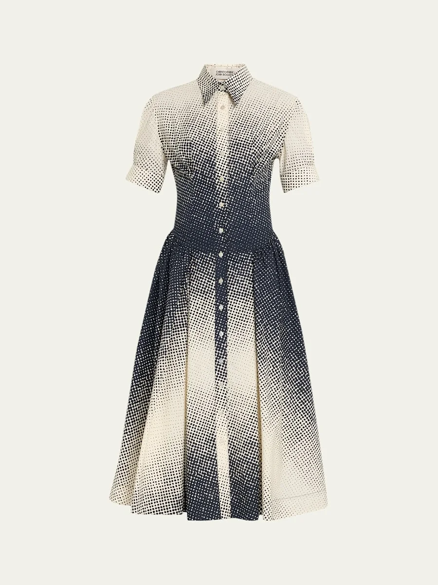 Halftone Wiggle Dot Cotton Shirtdress - 1
