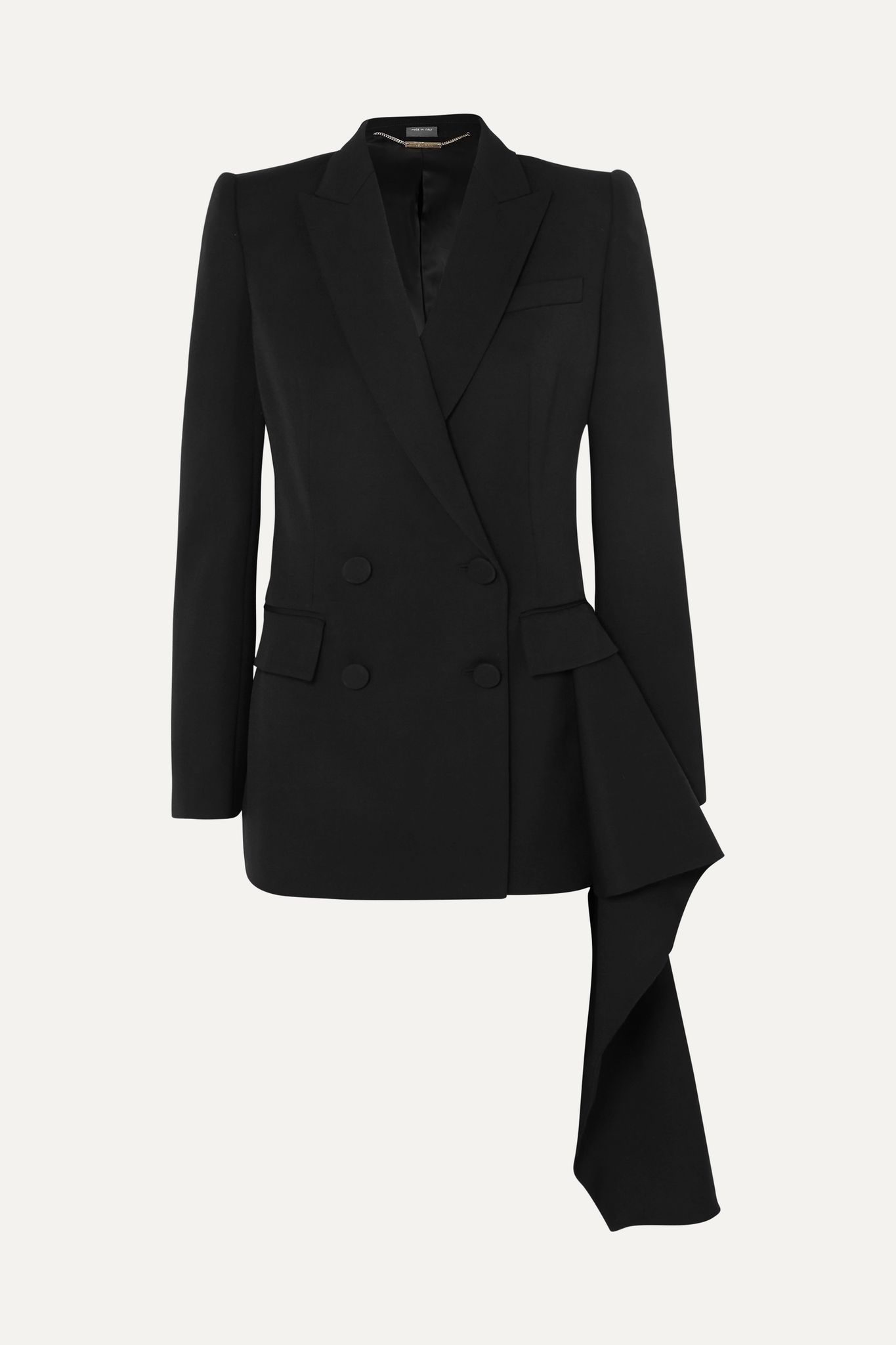 Asymmetric draped grain de poudre wool blazer - 1