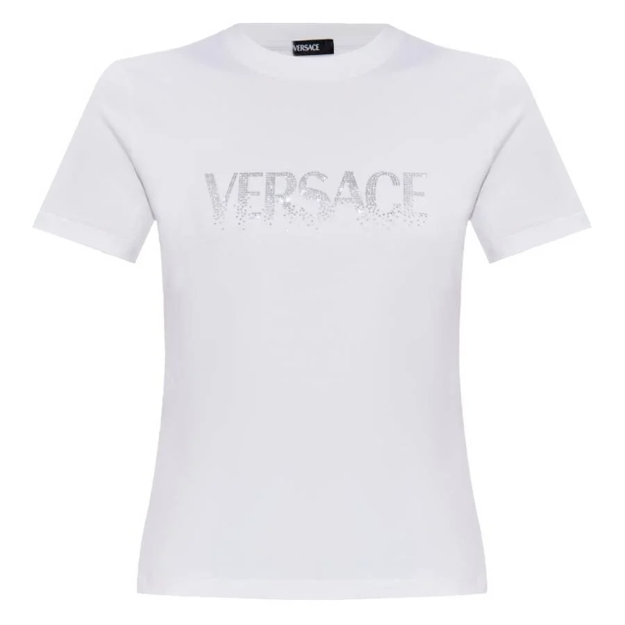 Versace Crystal Logo Fitted Cotton T-Shirt - 1