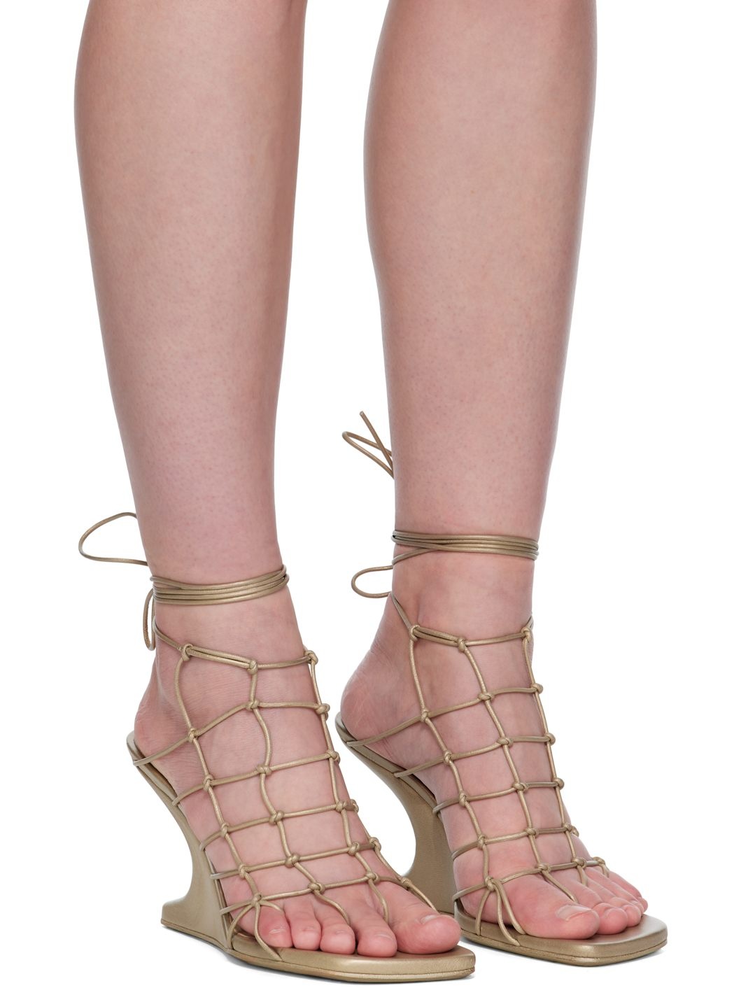 Gold Hollywood Web Cantilever Heeled Sandals - 4