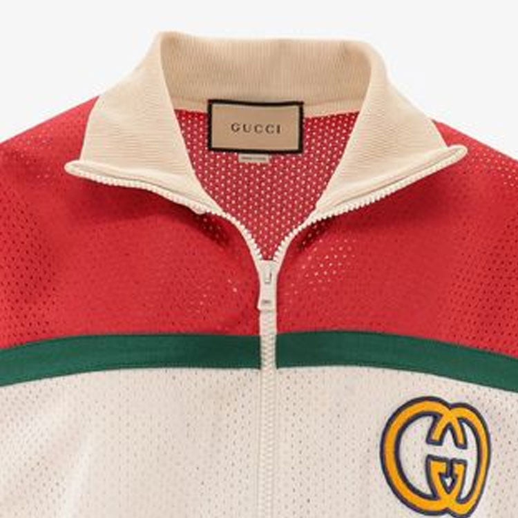 Gucci Mesh Fabric Zip Jacket 'Off White Red' 737369-XJFFK-9212 - 3