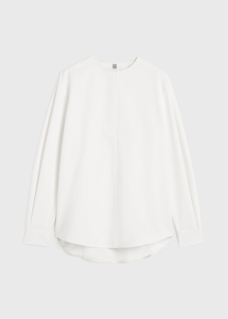 Collarless cotton-twill shirt white - 1
