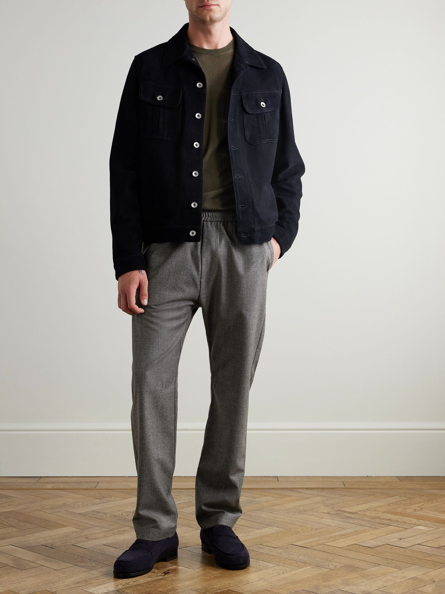 Straight-Leg Virgin Wool Drawstring Trousers Brown - 2