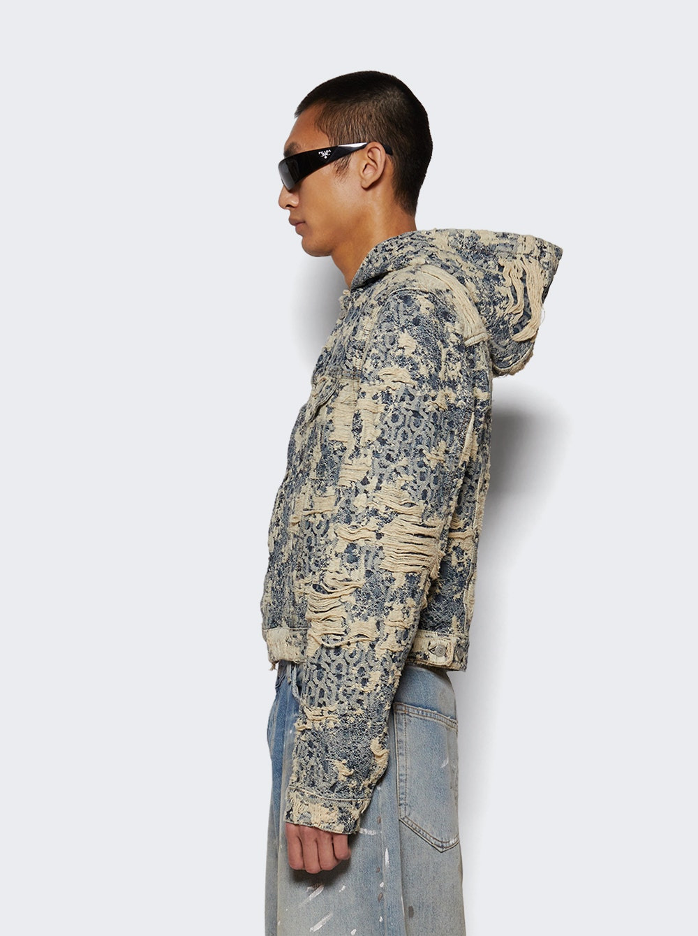 Orayo U Denim Distressed Monogram Jacket Mid Blue - 3