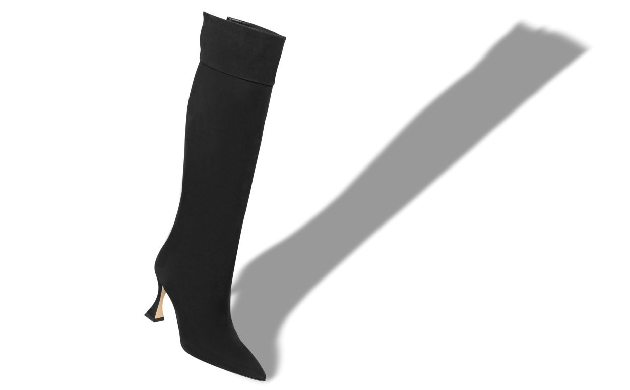 Black Suede Knee High Boots - 2