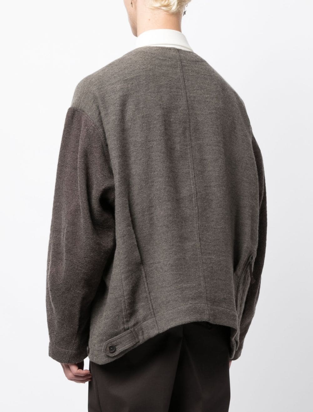 patchwork-design V-neck jacket - 4