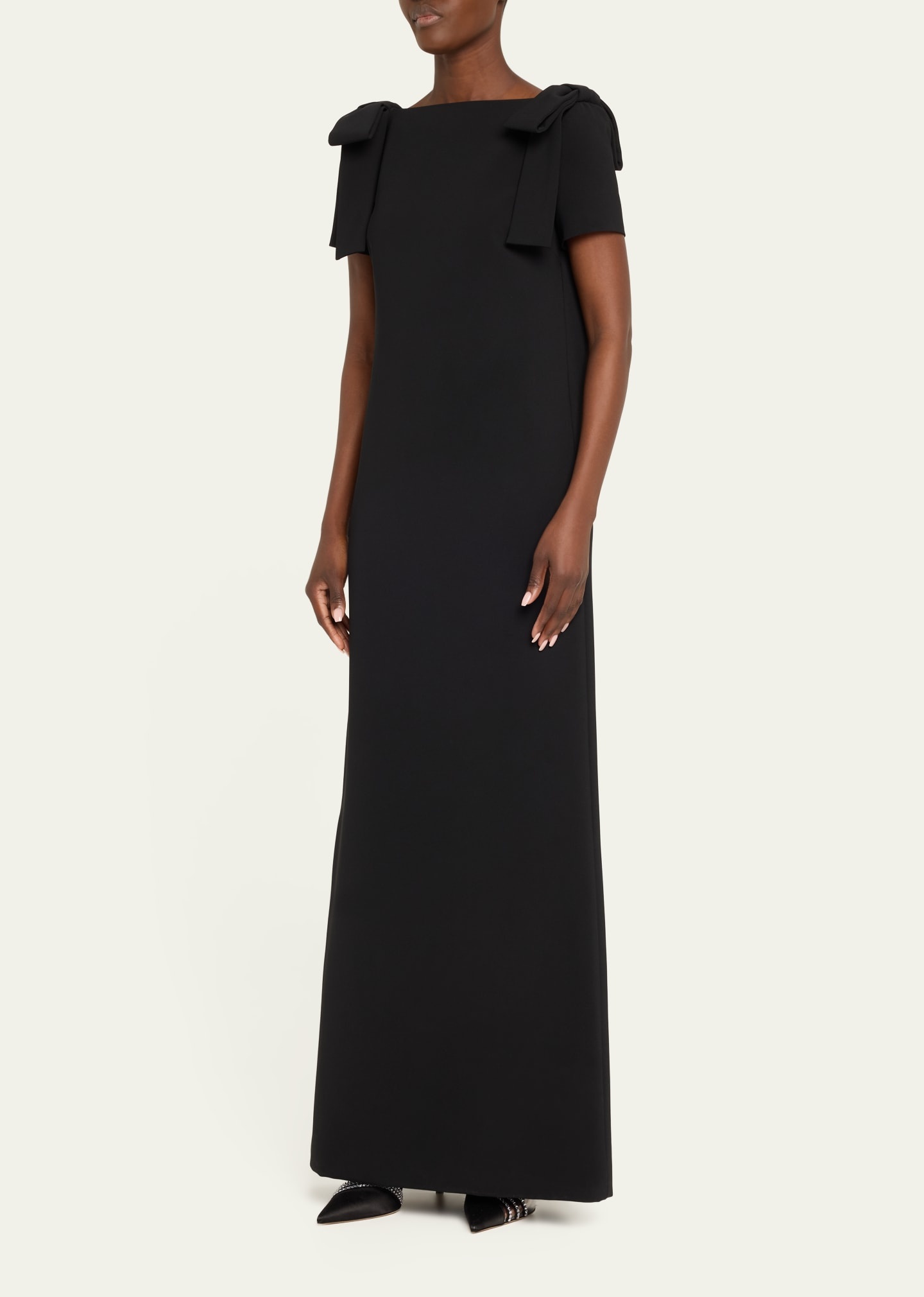 Shoulder Bow Crepe Column Gown - 4