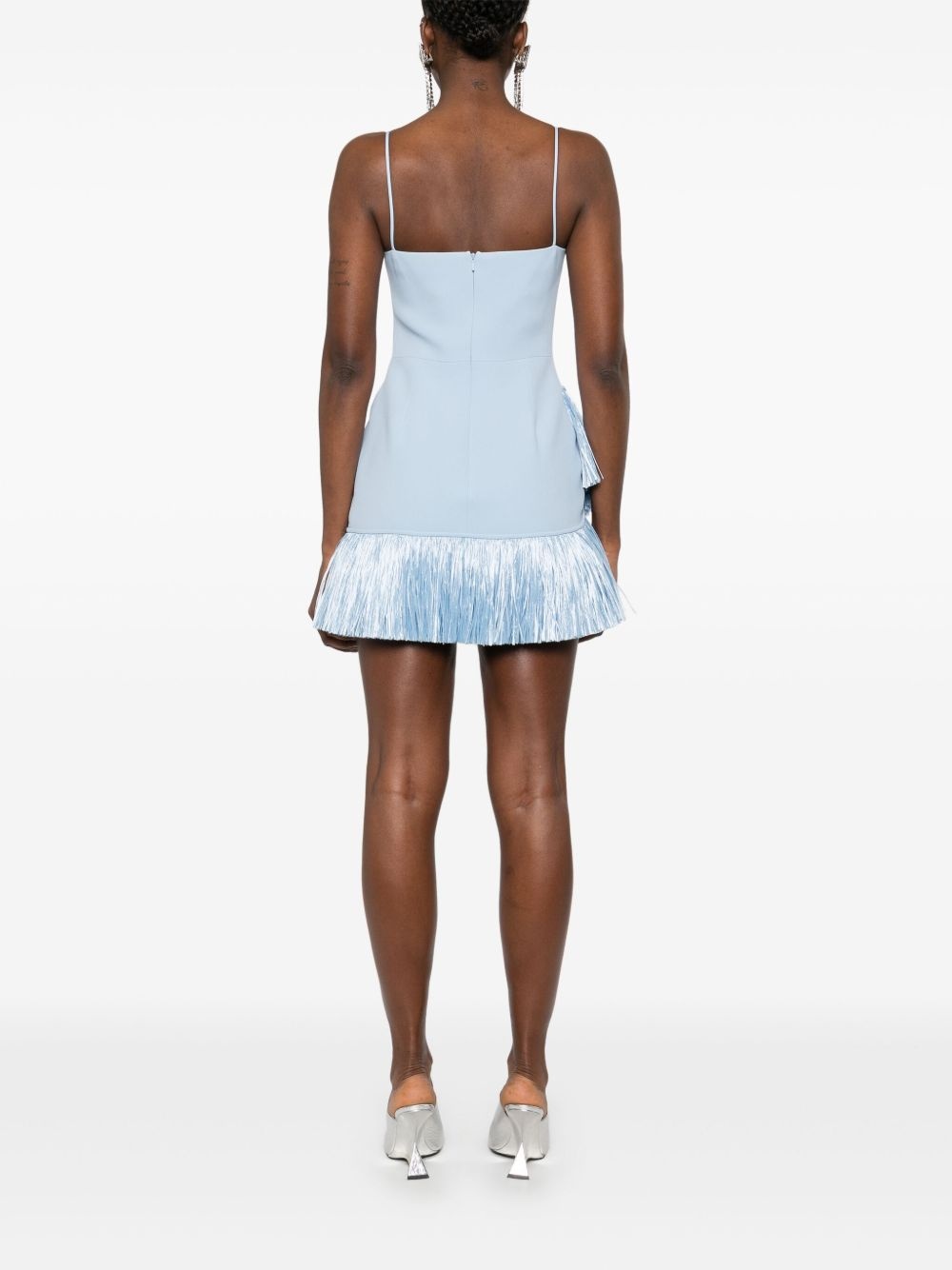 raffia fringe-trim mini dress - 4