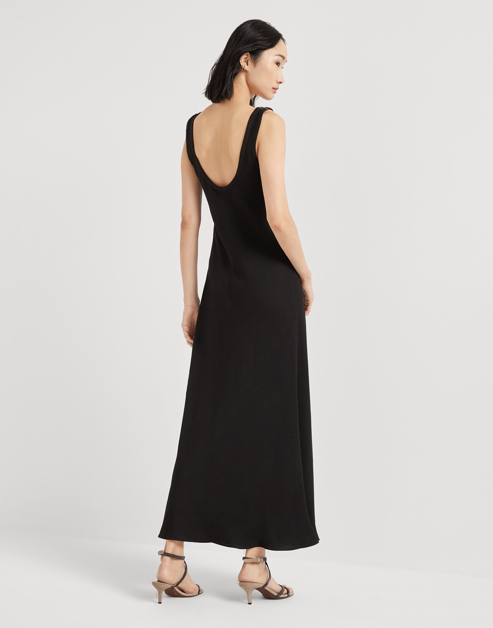 Viscose and linen fluid twill tank dress with shiny details - 2