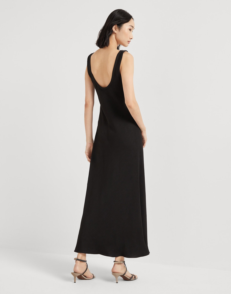 Brunello Cucinelli Viscose and linen fluid twill tank dress with shiny details outlook