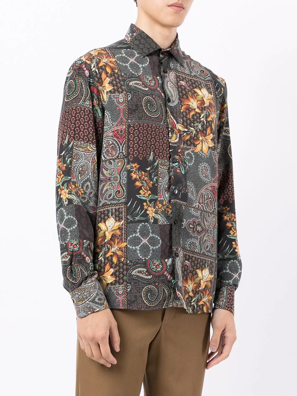 patchwork-print silk shirt - 3