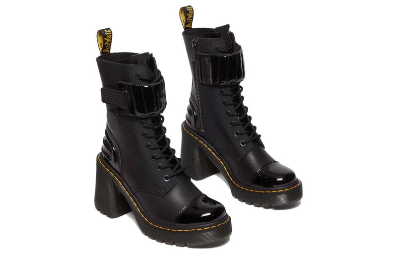 (WMNS) Dr. Martens Gaya 10-Eye Alternative Leather Heeled Boots 'Black' 31006001 4