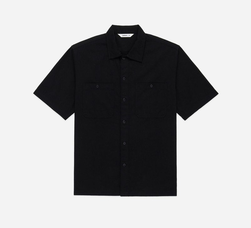 Short Sleeve Workshirt - Black Cotton Twill 1