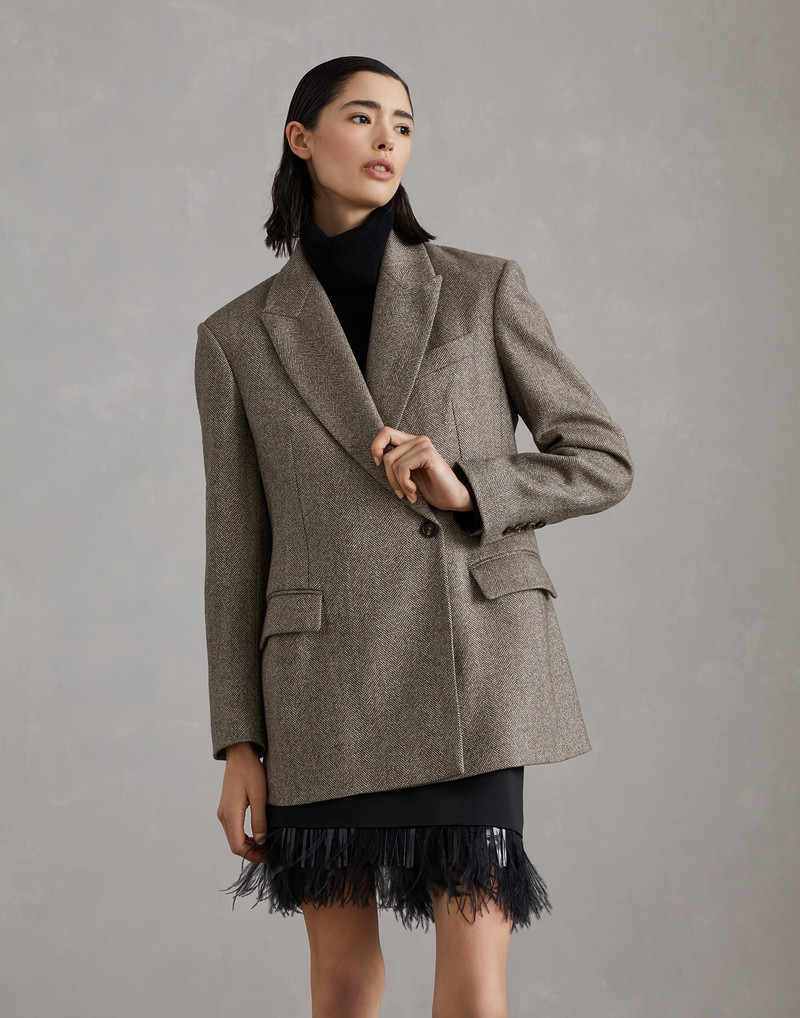 Brushed techno wool chevron blazer with monili 1