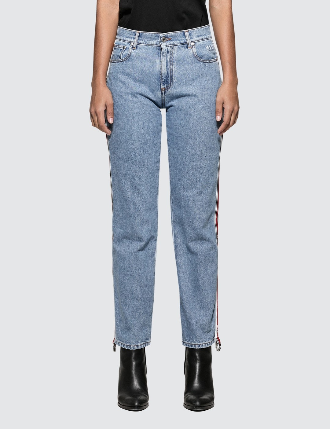 RIBBED MSGM LOGO LIGHT BLUE WASHED JEANS - 1