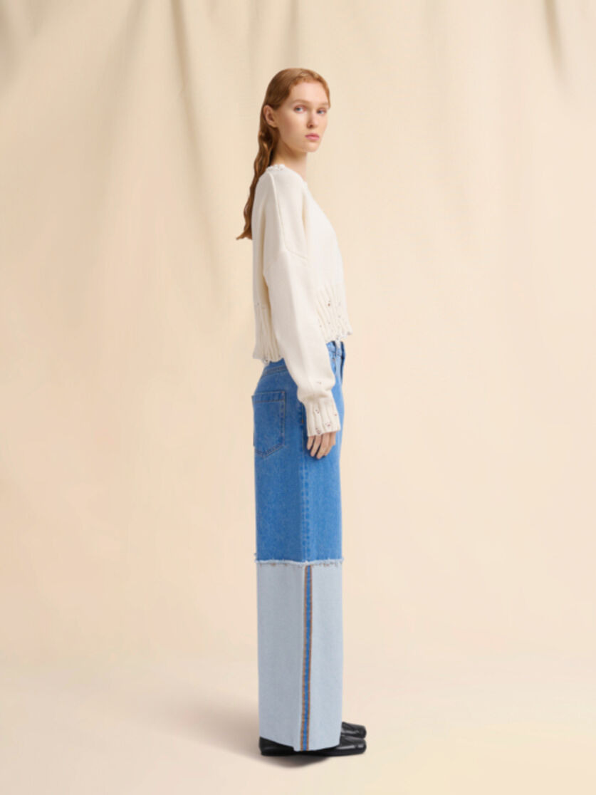 WHITE DISHEVELLED COTTON CROPPED JUMPER - 5