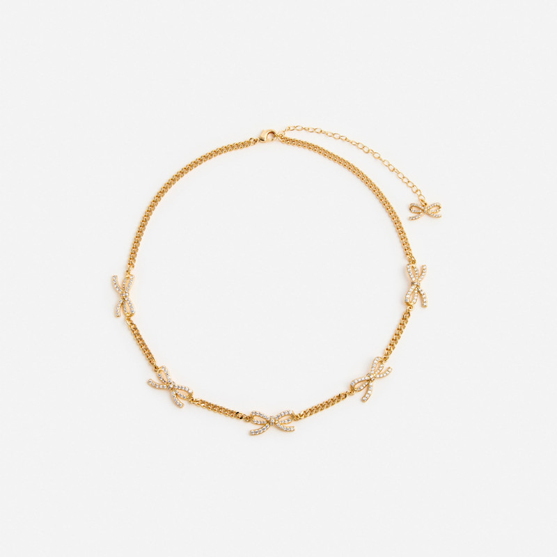 Gold Crystal Bow Necklace - 1