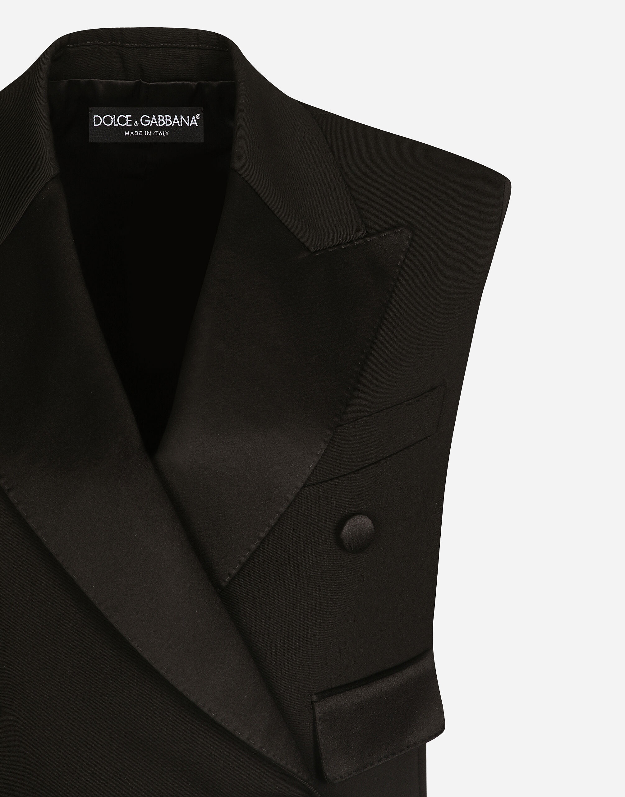 Sleeveless double-breasted wool gabardine tuxedo jacket - 8