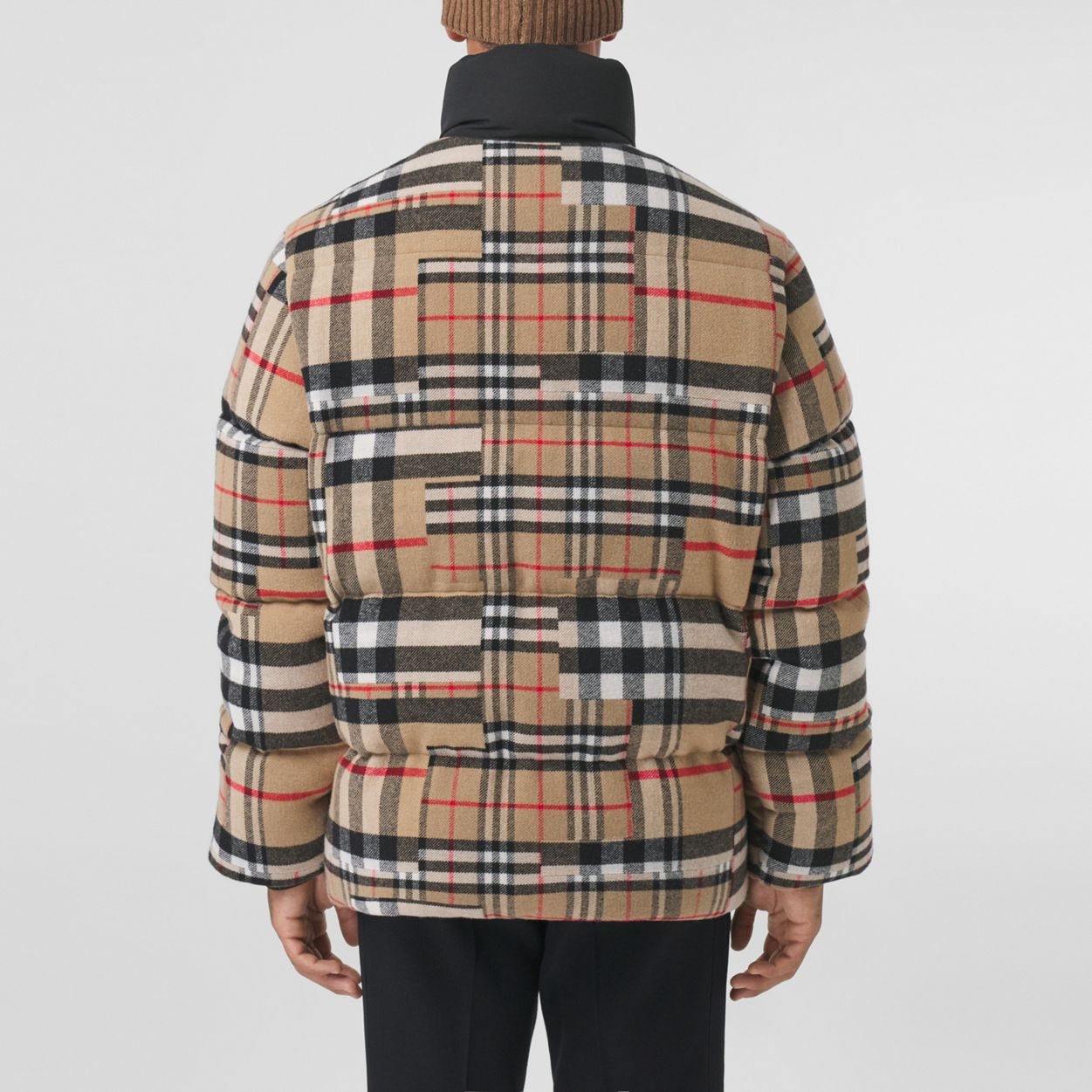 Patchwork Check Down-filled Wool Jacket - 3