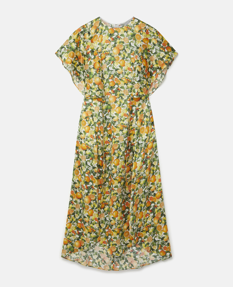 Lemon Print Silk Midi Dress 1