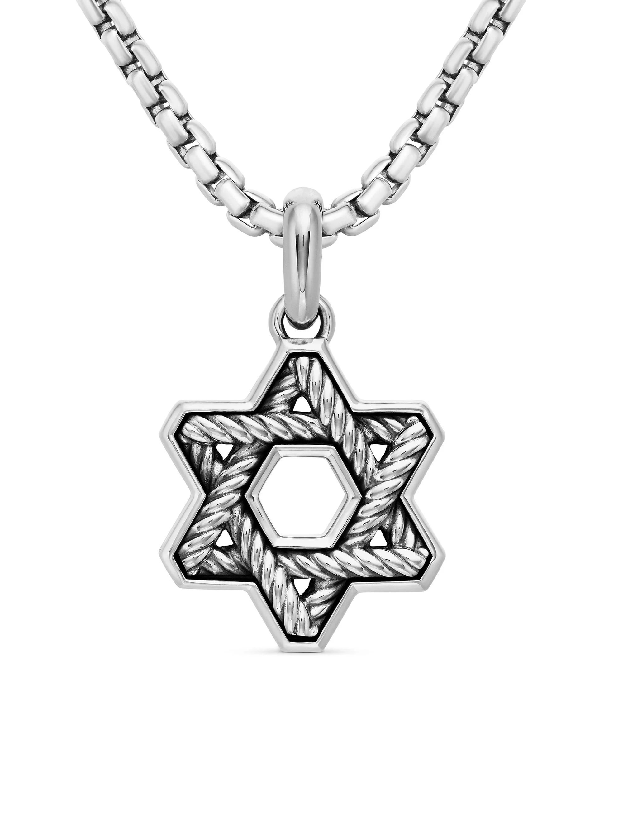 Men's Cable Star of David Amulet in Sterling Silver, 19mm - Silver - 1