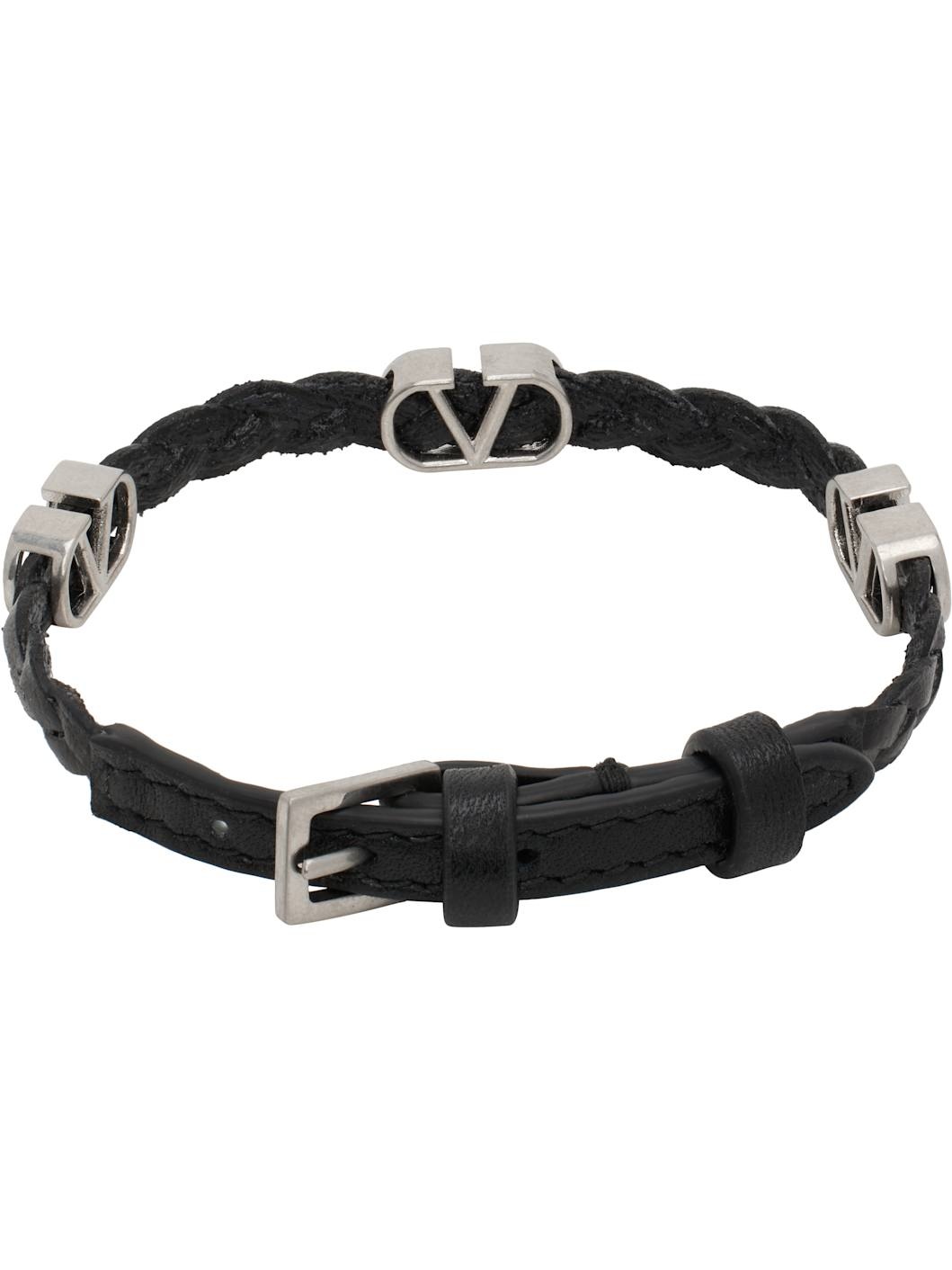 Black VLogo Signature Braided Calfskin Bracelet - 2