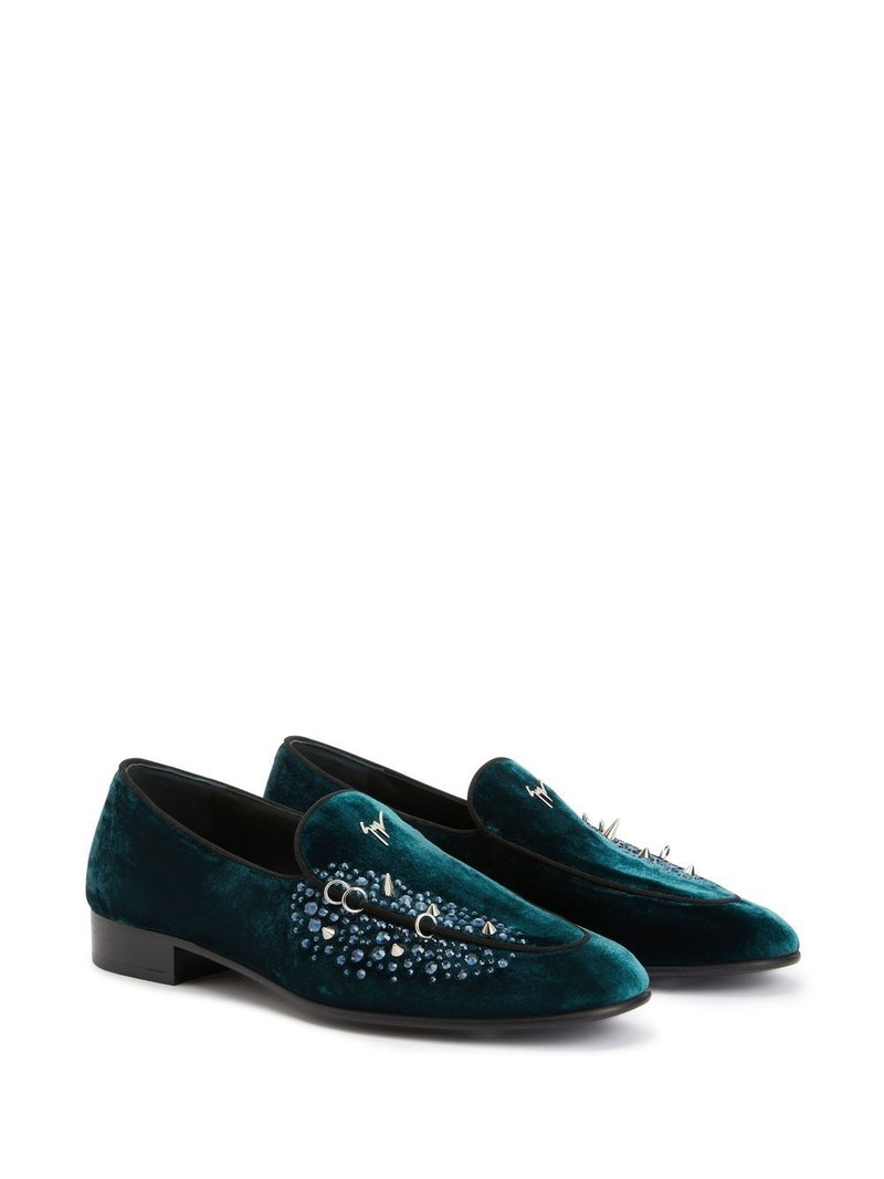 Giuseppe Zanotti velvet-effect rhinestone loafers outlook