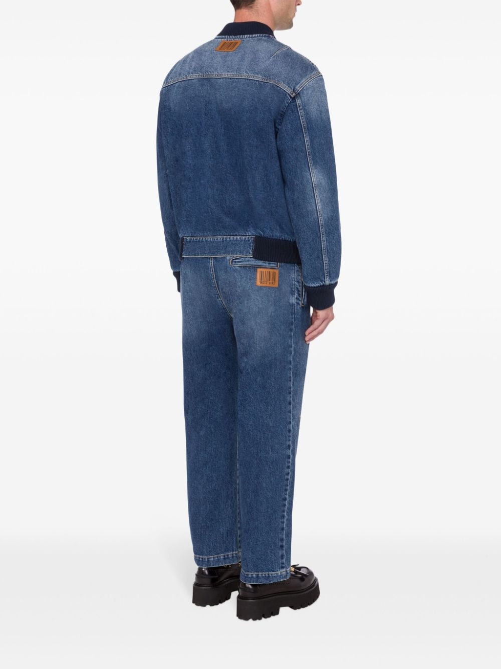 logo-patch denim bomber jacket - 3
