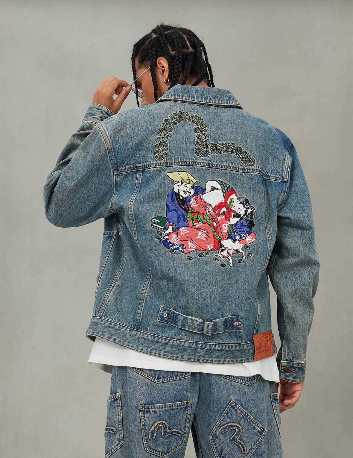 EVISU X F-LAGSTUF-F Shuga and Seagull Embroidery Relax Fit Denim Jacket - 7