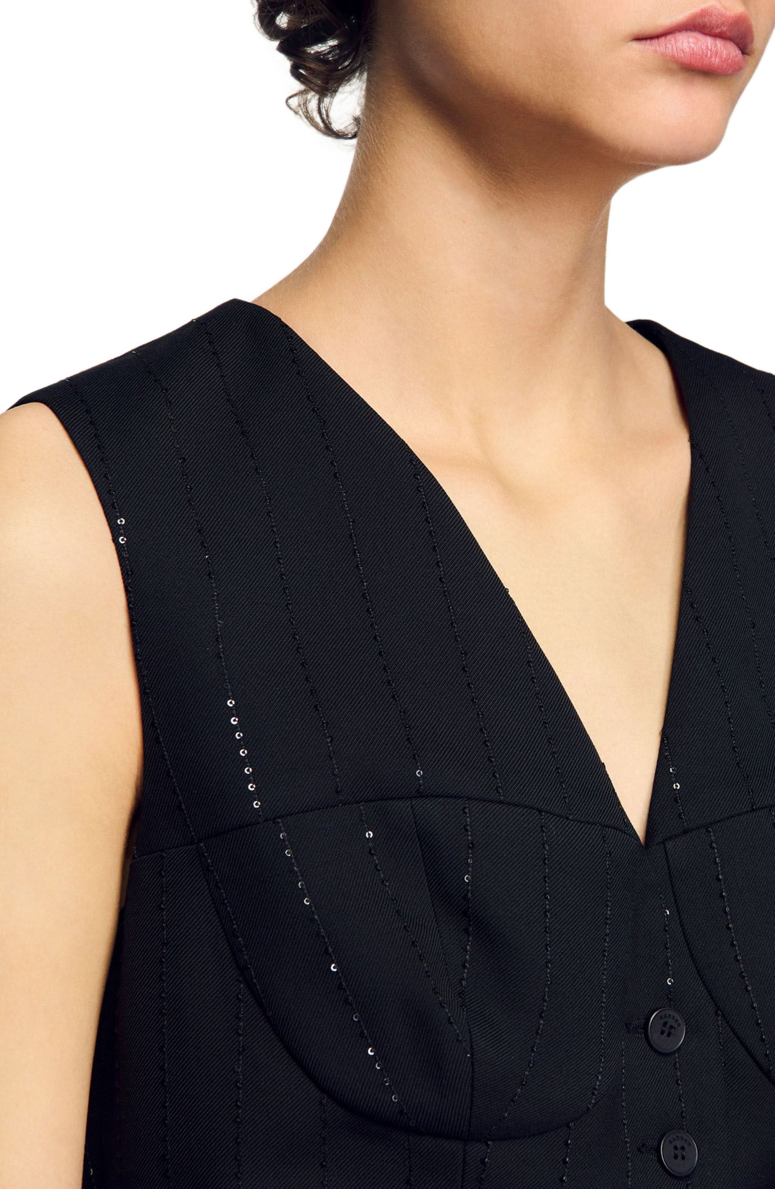 SANDRO Sequin cropped jacket in Black at Nordstrom - 4