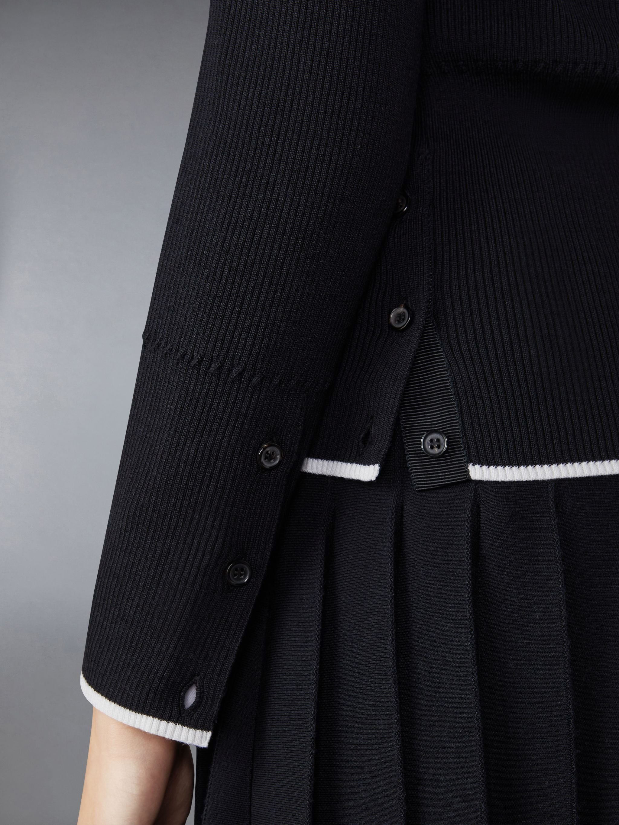 Wool Silk Blend Tipping Rib Stitch Cable Cardigan - 4