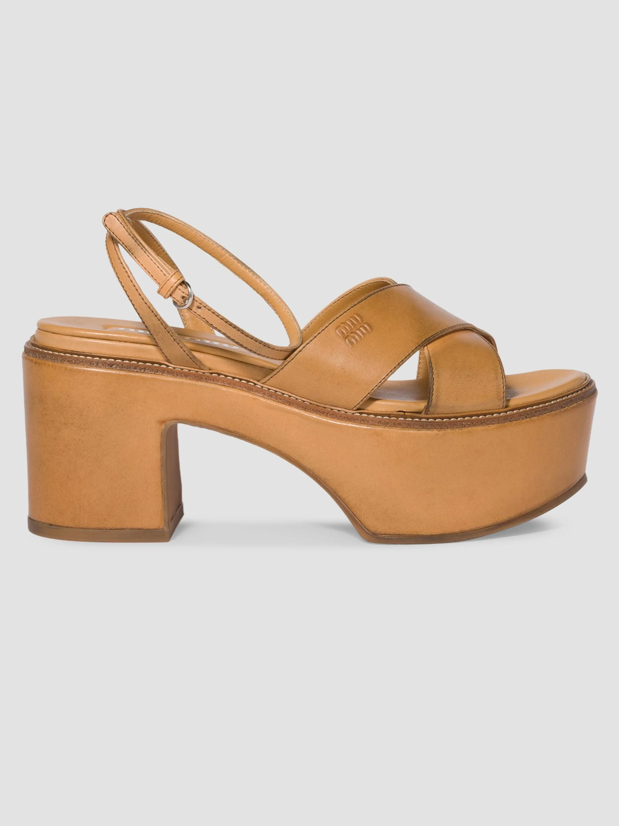 Women's Leather Platform Sandals - Beige Khaki - 1