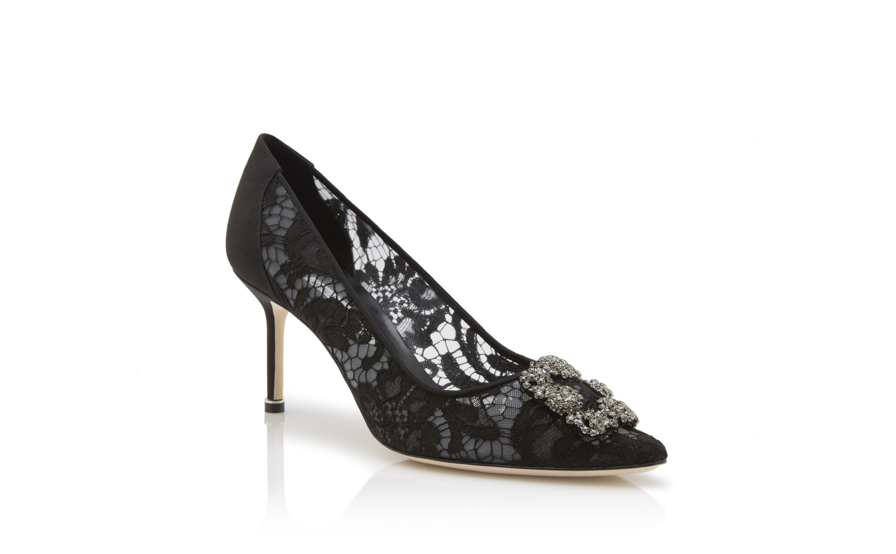 Black Lace Jewel Buckle Pumps - 3