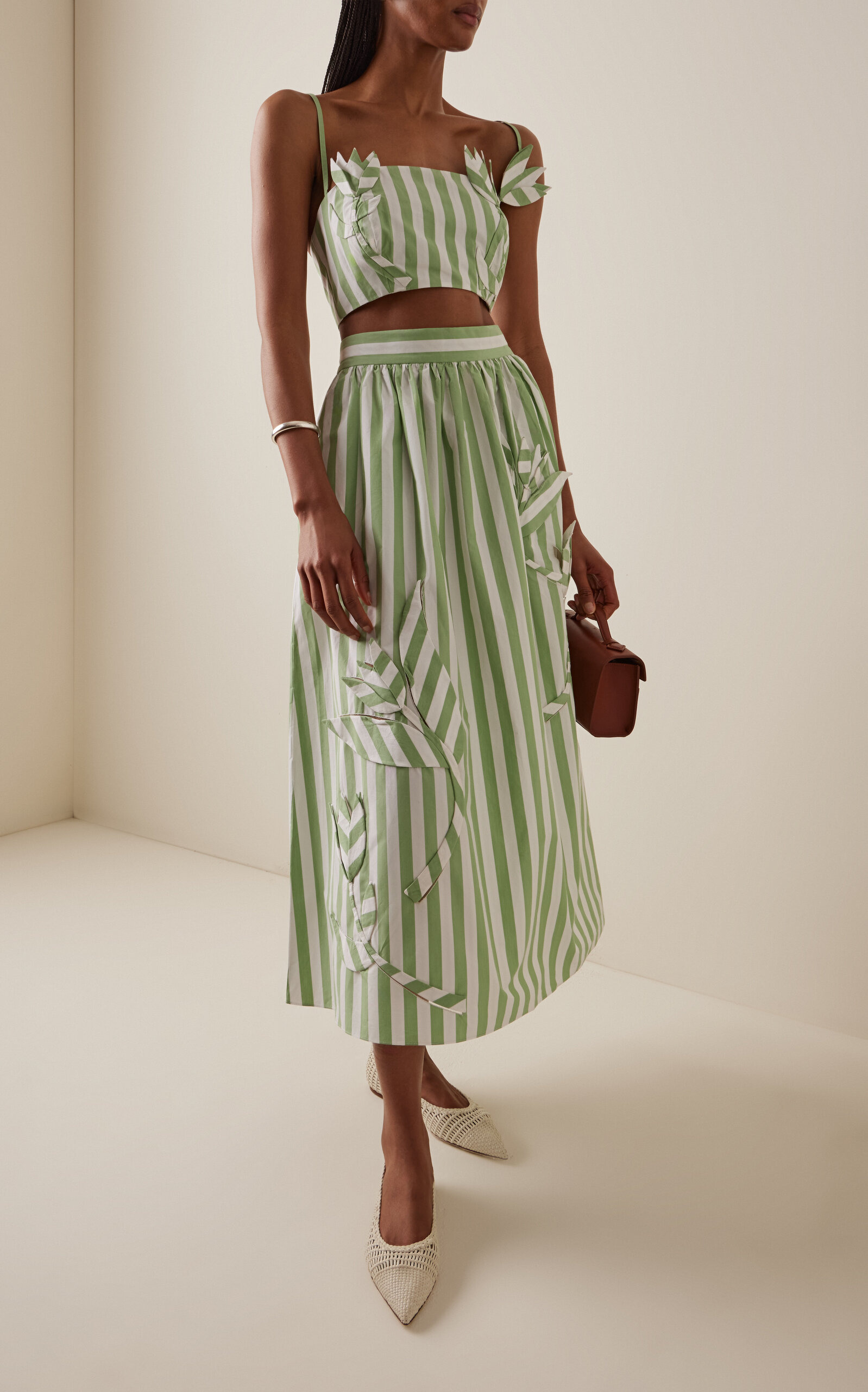 Exclusive Riviera Appliquéd Striped Cotton Crop Top stripe - 4