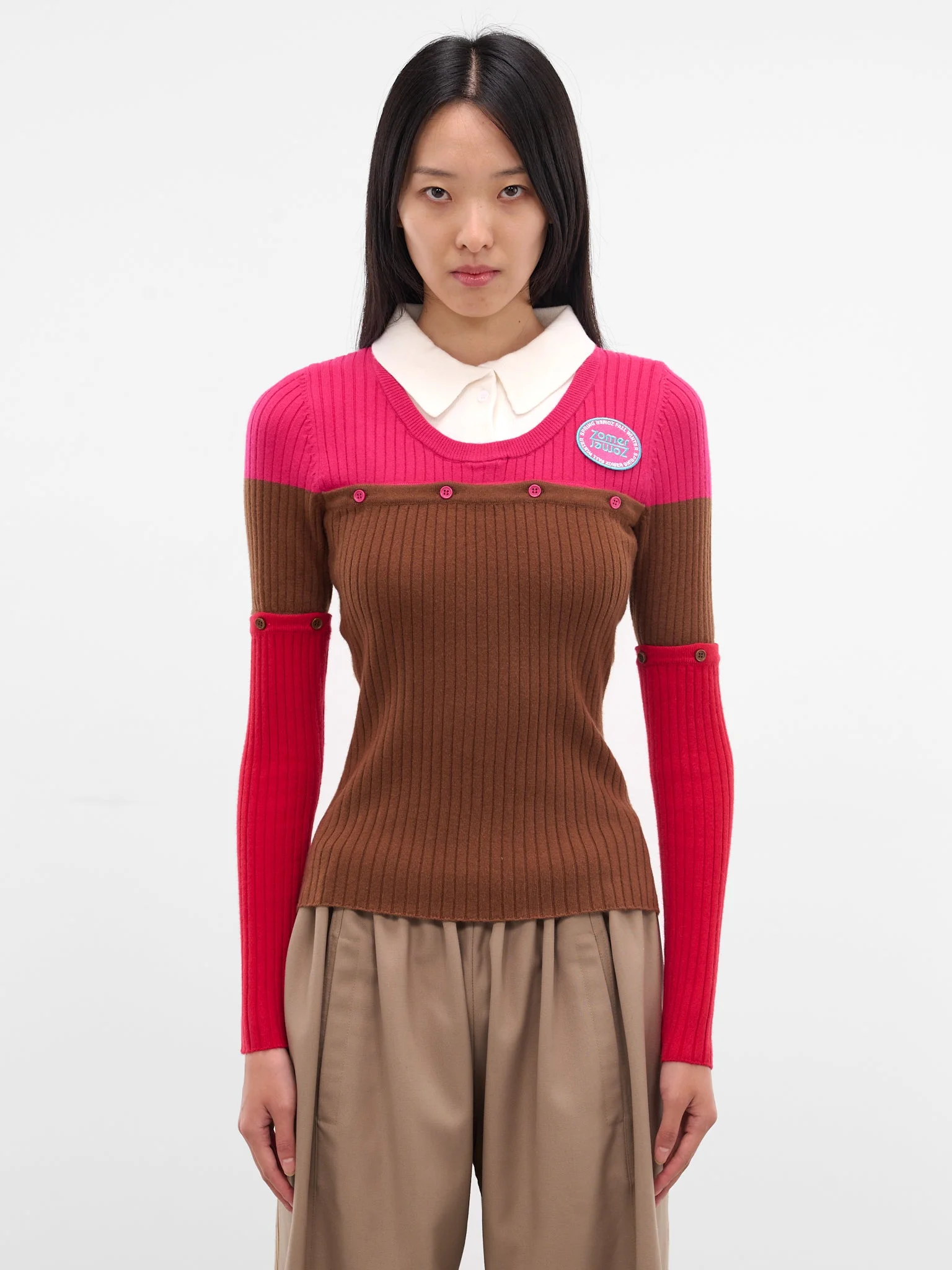 Detachable Paneled Layered Shirt Sweater - 1