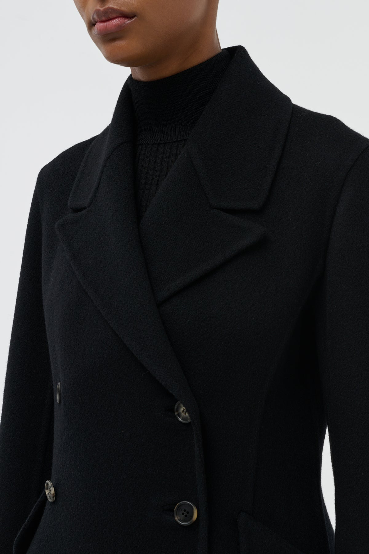 Cantwell Coat in Black Double-Face Recycled Cashmere - 9